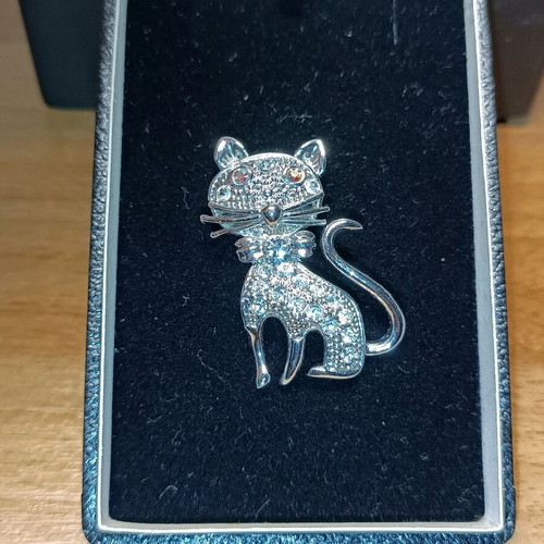 Unique cat brooch with stones