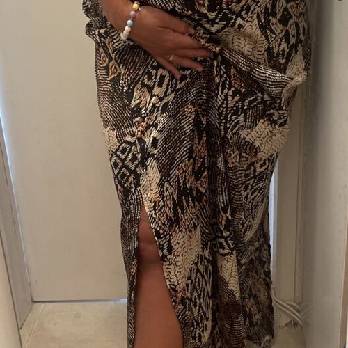 Satin maxi skirt animal print, elastic waist, size L-XL