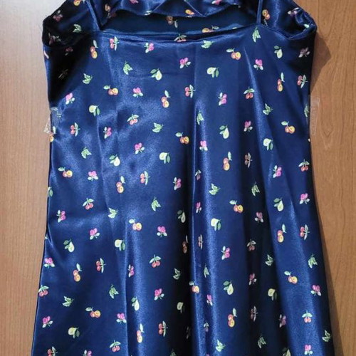Blue electric nightdress with fruit patterns, new, size S