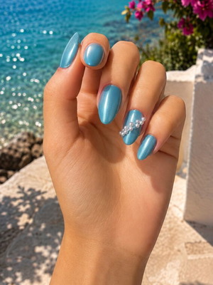 Press-on nails turquoise with sparkle, handmade, new, set of 10