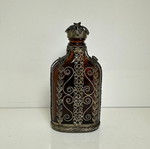 Vintage amber glass flask with filigree metalwork, 1930-1950