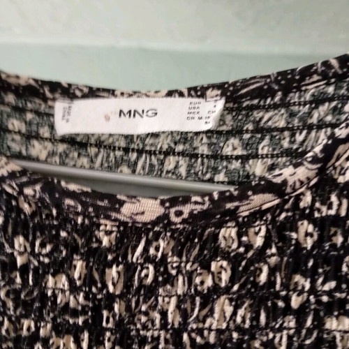 Mango long dress like new, black with white floral pattern, size S