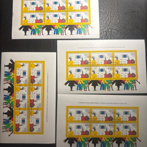 Set of 4 collectible German philatelic blocks 1990 Düsseldorf Youth Exhibition, new