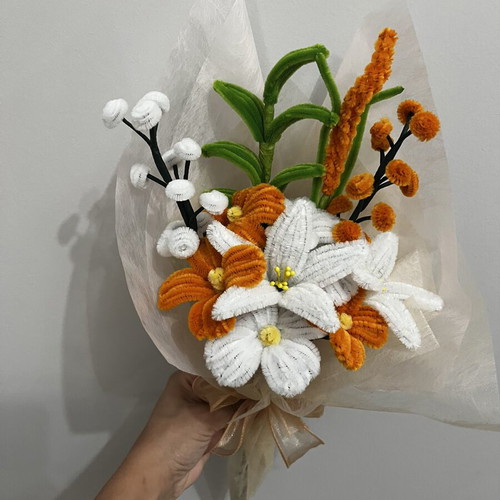 Bouquet with Various Pipe Cleaner Flowers, New