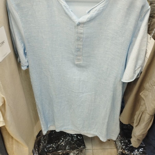 Men's Linen Shirt KA-2866-16 turquoise new, short sleeve