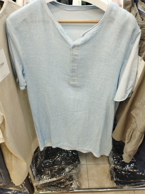Men's Linen Shirt KA-2866-16 turquoise new, short sleeve