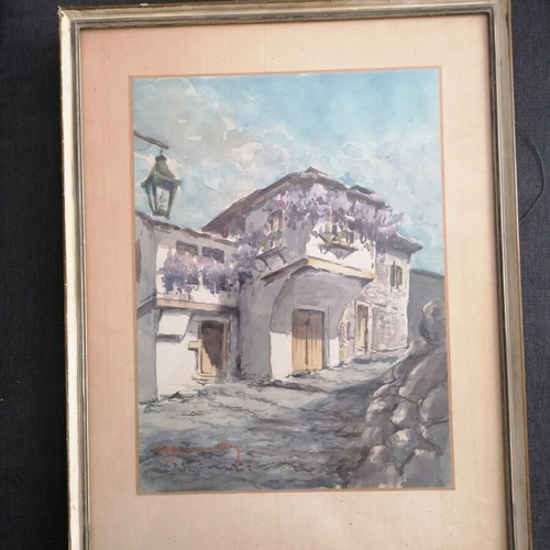 Watercolor painting of a village house in Thasos by Evangelos Klonaridis used