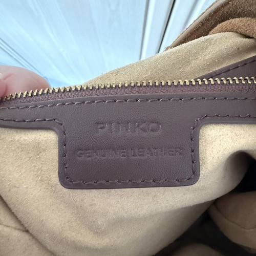 Pinko leather shoulder bag used, brown and gold, large size with NFC