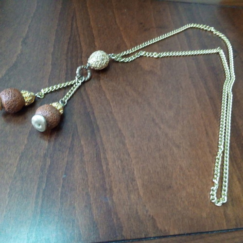 Lava stone pendant used, gold and brown talisman necklace