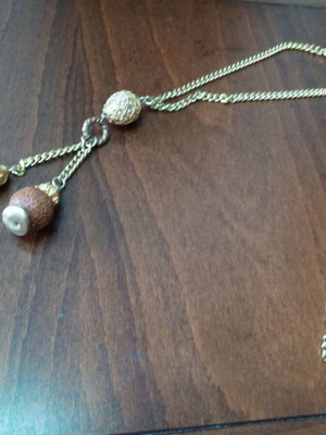 Lava stone pendant used, gold and brown talisman necklace