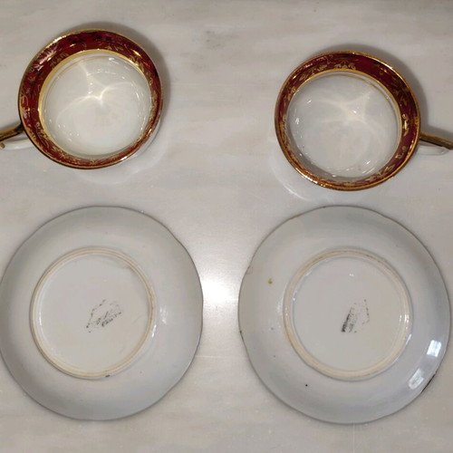 Antique coffee cups used, set of 2, German porcelain