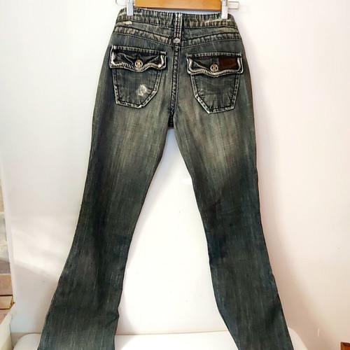 Y2K Stitch’s Distressed Flare Jeans Grey Black size 28 like new