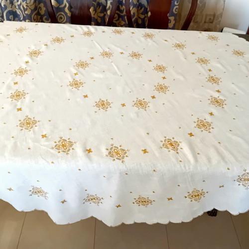 Tablecloth with Handmade Karsaniko Embroidery, New, Linen Fabric