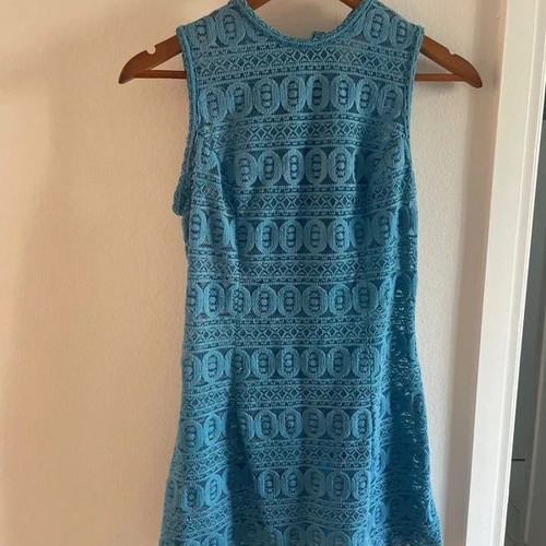 Blue lace mini dress size small, new