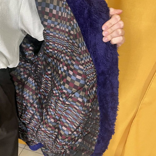 Natural mouton fur with hood used, purple