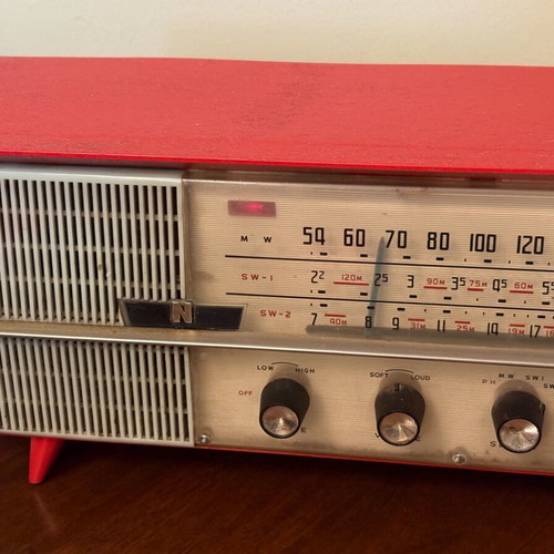 National DU-356 vintage radio used, made in Japan, red