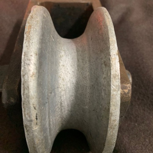 Nautical heavy-duty lifting pulley used, handmade construction