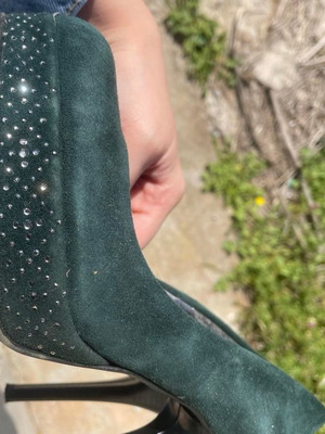 Cypress green pumps with rhinestones used, size 37