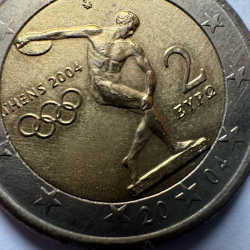 2 Euro 2004 Discobolus varieties errors used