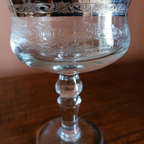 Murano Medici 6 champagne glasses new, vintage with platinum rim