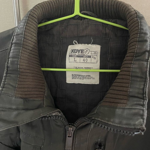 Men's jacket large used with abrasions, grey and brown