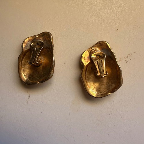 Handmade clip-on earrings, gold tone