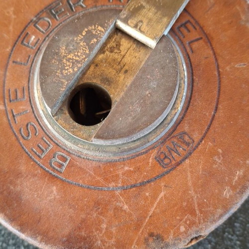 Vintage measuring tape 10 meters used, brass and leather