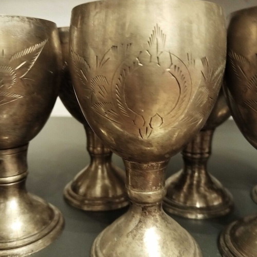 Vintage wine glasses used, set of 6, silver-plated brass