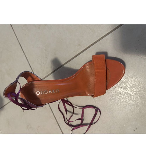 Sandal used, orange and fuchsia with satin laces, size 39