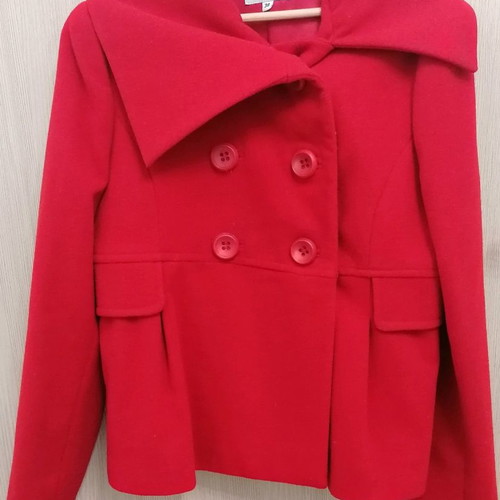 Red half coat with waist buttons, size M