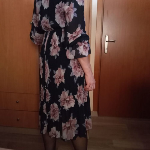 Floral dress midi long-sleeve with lining in blue and pink