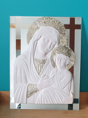 Christ and Virgin Mary image used, gypsum with glass 27×35