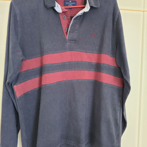 Oxford Company men's shirt used, cotton burgundy-blue, size L