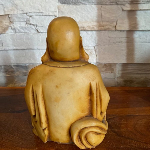 Laughing Buddha decorative statue like new with expressive carving and patina