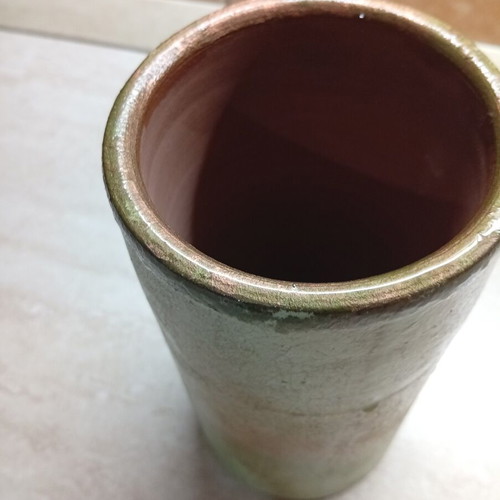 Handmade ceramic vase vintage with decoupage rose