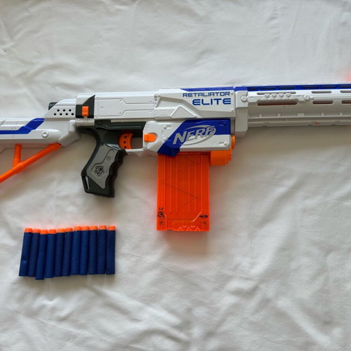 Nerf N-Strike Elite White Retaliator Blaster used, classic kids' toy gun