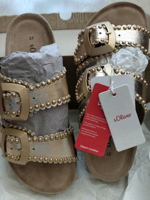 S.Oliver women's slippers new, natural leather, gold, size 37