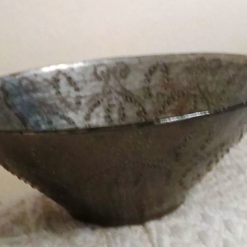 Μπωλ γκρι γυάλινο μεταλλιζέ, διάμετρος 18cm, ύψος 6cm καινούργιο