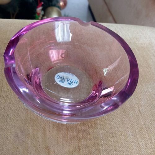 Crystal ashtray with silver like new