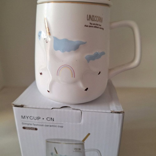 Children's mug 360 ml with spoon and lid new