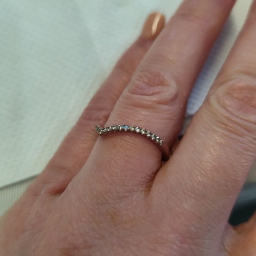 Pandora ring with pink 14K gold plating, used, missing 2 Swarovski