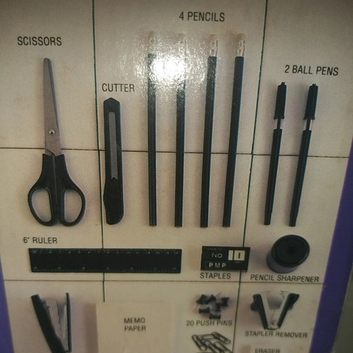 School desk supplies new, rotating set