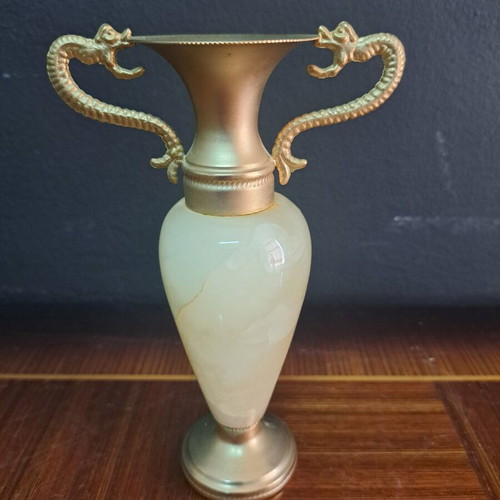 Marble amphorae used with bronze dragon-shaped handles, vintage, set of 2