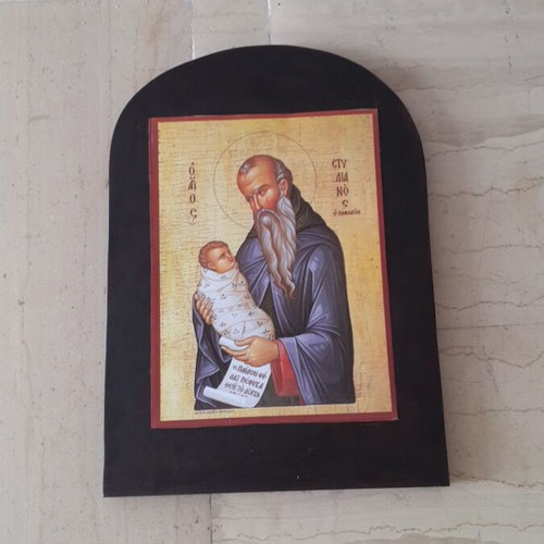 Wooden Icon of St. Stylianos new, decoupage technique