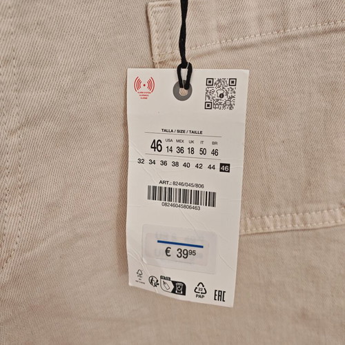 Zara Wide Leg Pants New, Size 46, Ecru