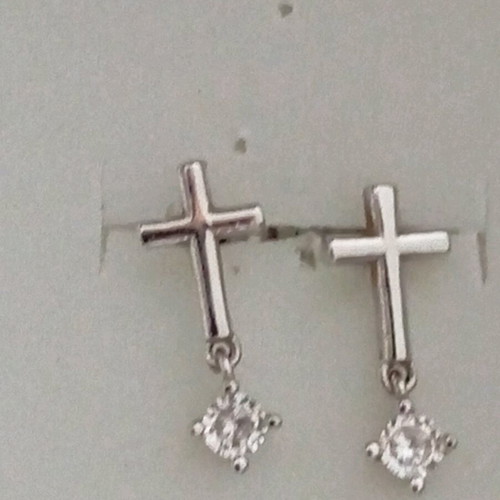 Silver cross earrings with zirconia new