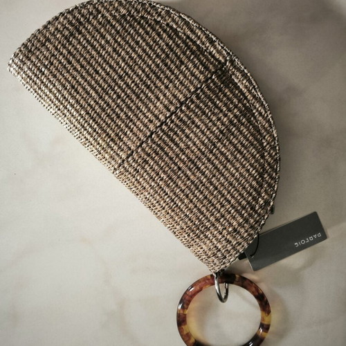 Parfois clutch bag new, crescent shape, straw look, wrist ring strap
