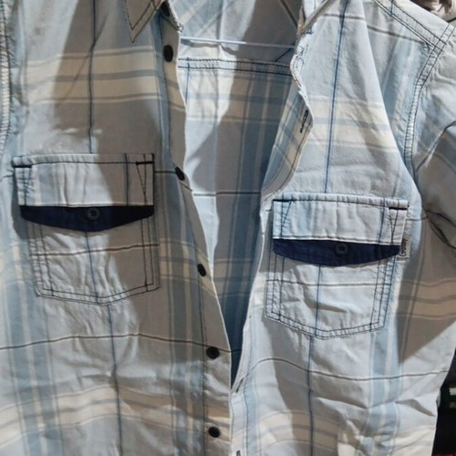 Boys' dress shirt like new, size 164 cm, white and blue