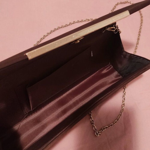 Satin clutch bag new, brown with gold detail and chains