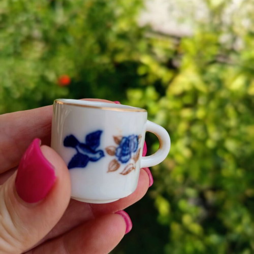 Vintage porcelain miniature set cup and saucer I Love You with gold trim like new